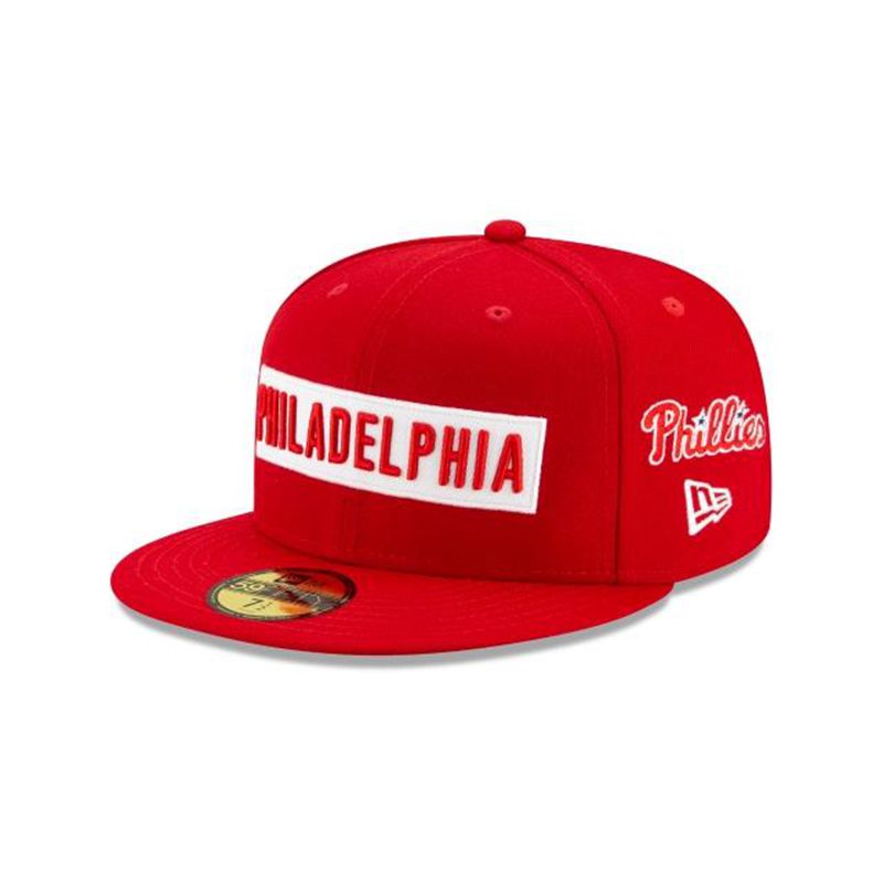 MLB Philadelphia Phillies Boxed Wordmark 59Fifty Fitted (AHF8942) - Red New Era Caps